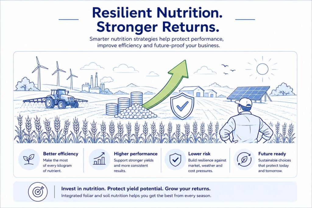 Infographic showing how resilient nutrition strategies can improve efficiency, reduce risk and protect crop performance.