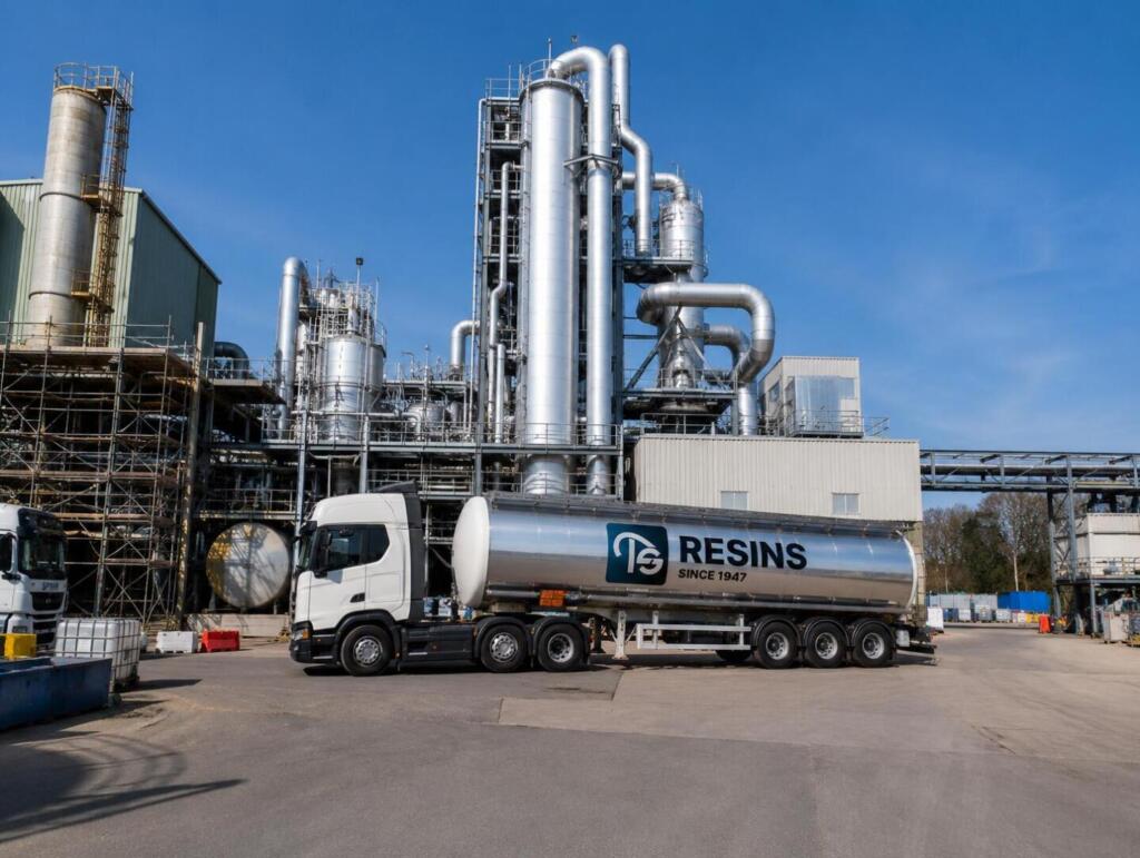 TS Resins chemical manufacturing site with tanker, representing UK contract manufacturing and toll manufacturing services.