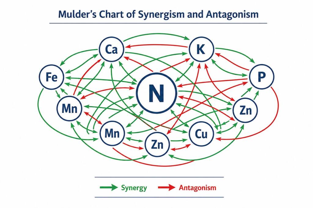 Mulder’s Chart showing nutrient balance and synergistic and antagonistic relationships between crop nutrients